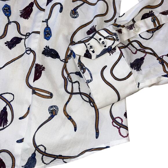 Talbots Button Up Shirt Equestrian Tassel Shirt - Picture 6 of 11